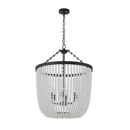 6-Light Satin Black Chandelier With Clear Beaded hanging Glass