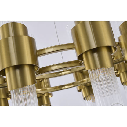 16-Light Satin Brass Iron Chandelier With Glass Shades