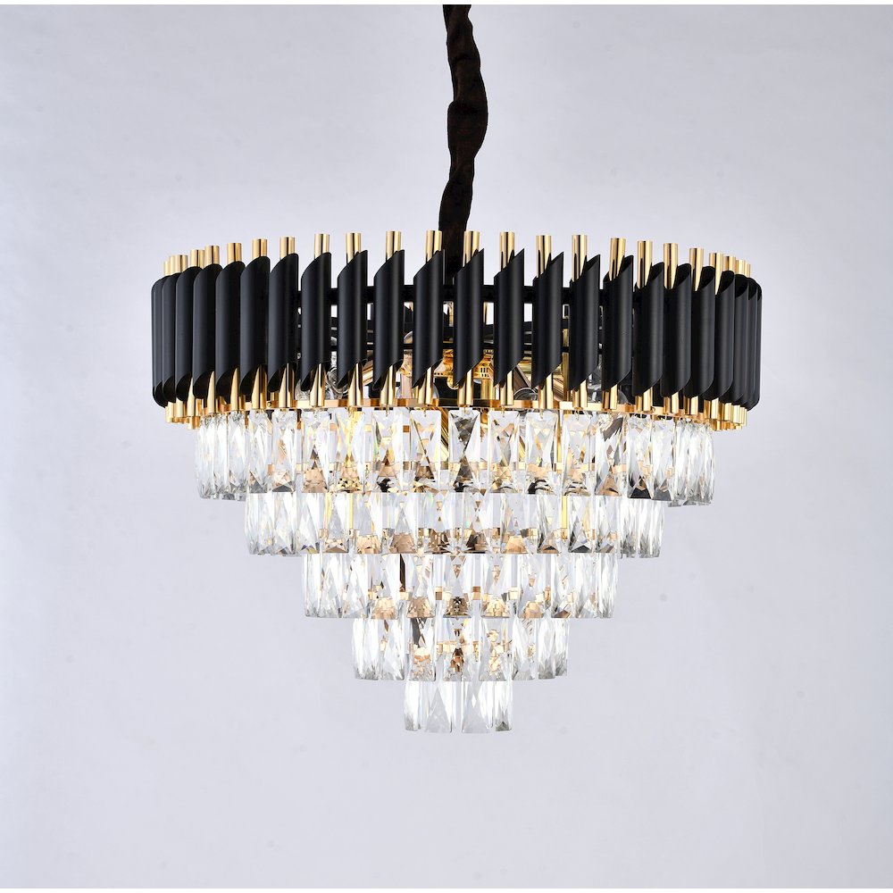 8-Light Gold And Black Chandelier With Clear Crystals