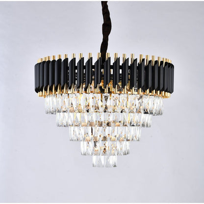 8-Light Gold And Black Chandelier With Clear Crystals