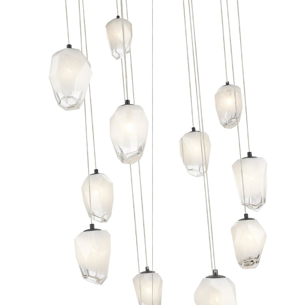 24-Light Black Chandelier With White Glass Pendants