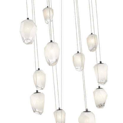 24-Light Black Chandelier With White Glass Pendants