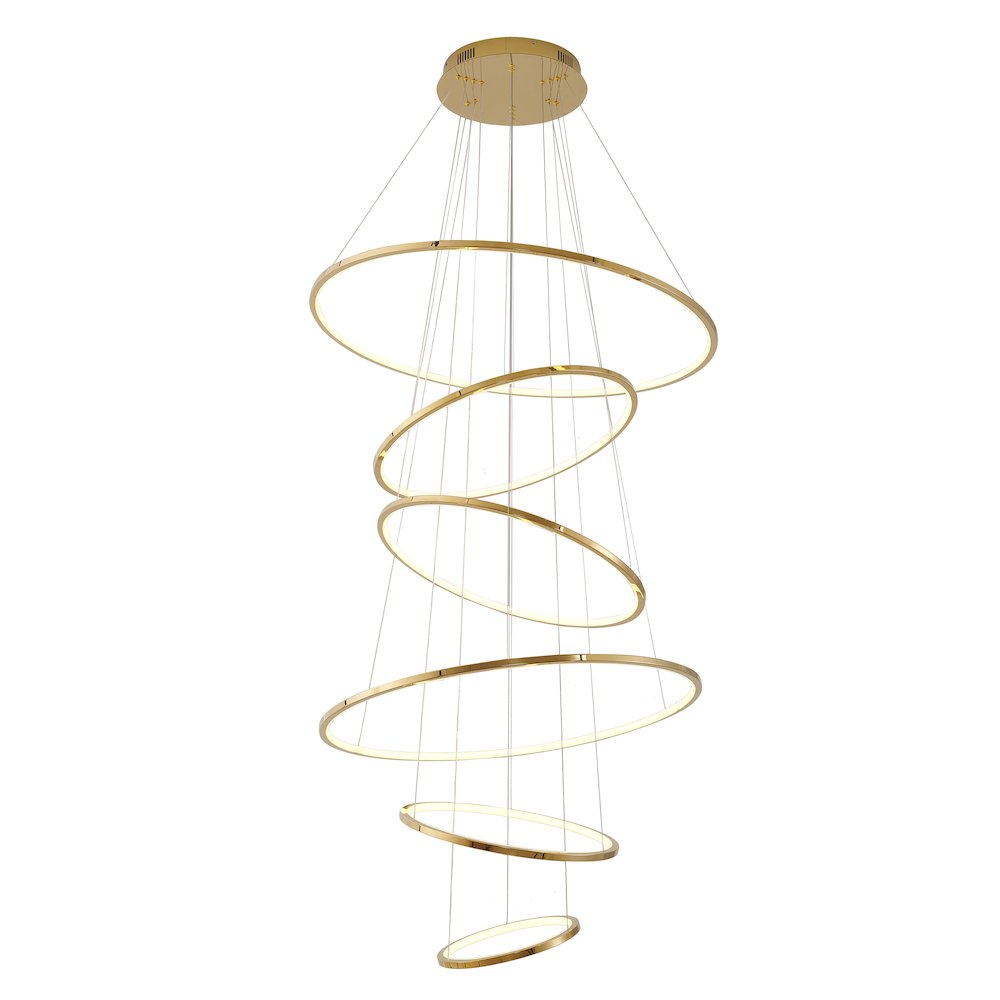 6-Light Shiny Gold Aluminum LED Chandelier With White Acrylic Diffusers