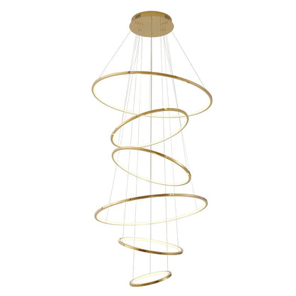 6-Light Shiny Gold Aluminum LED Chandelier With White Acrylic Diffusers
