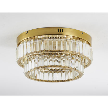 2-Light Brass Dimmable LED Flush Mount With Clear Crystals