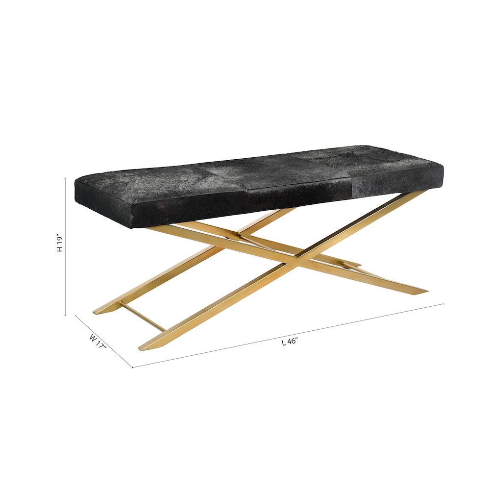 Gold Stainless Steel Bench With Black Hairline Leather