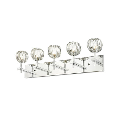 5-Light Chrome Wall Sconce With Clear Crystal Shades