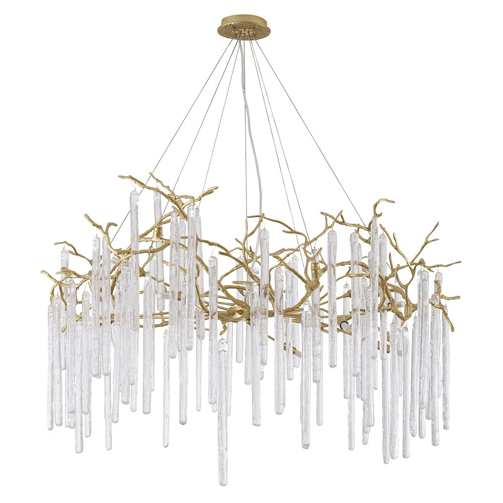 12-Light Brass Aluminum Chandelier With Clear Glass Drop
