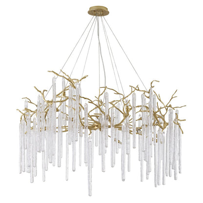 12-Light Brass Aluminum Chandelier With Clear Glass Drop