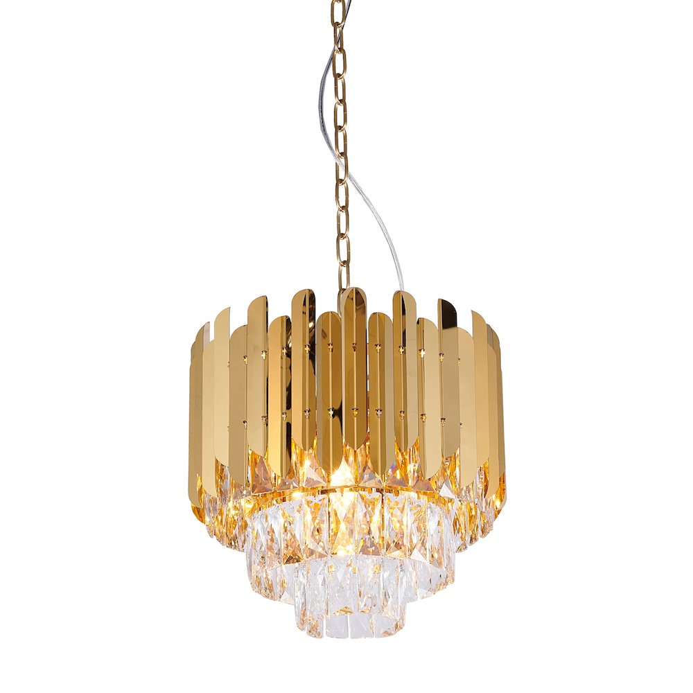 8-Light Gold Stainless Steel Chandelier With Clear Crystals