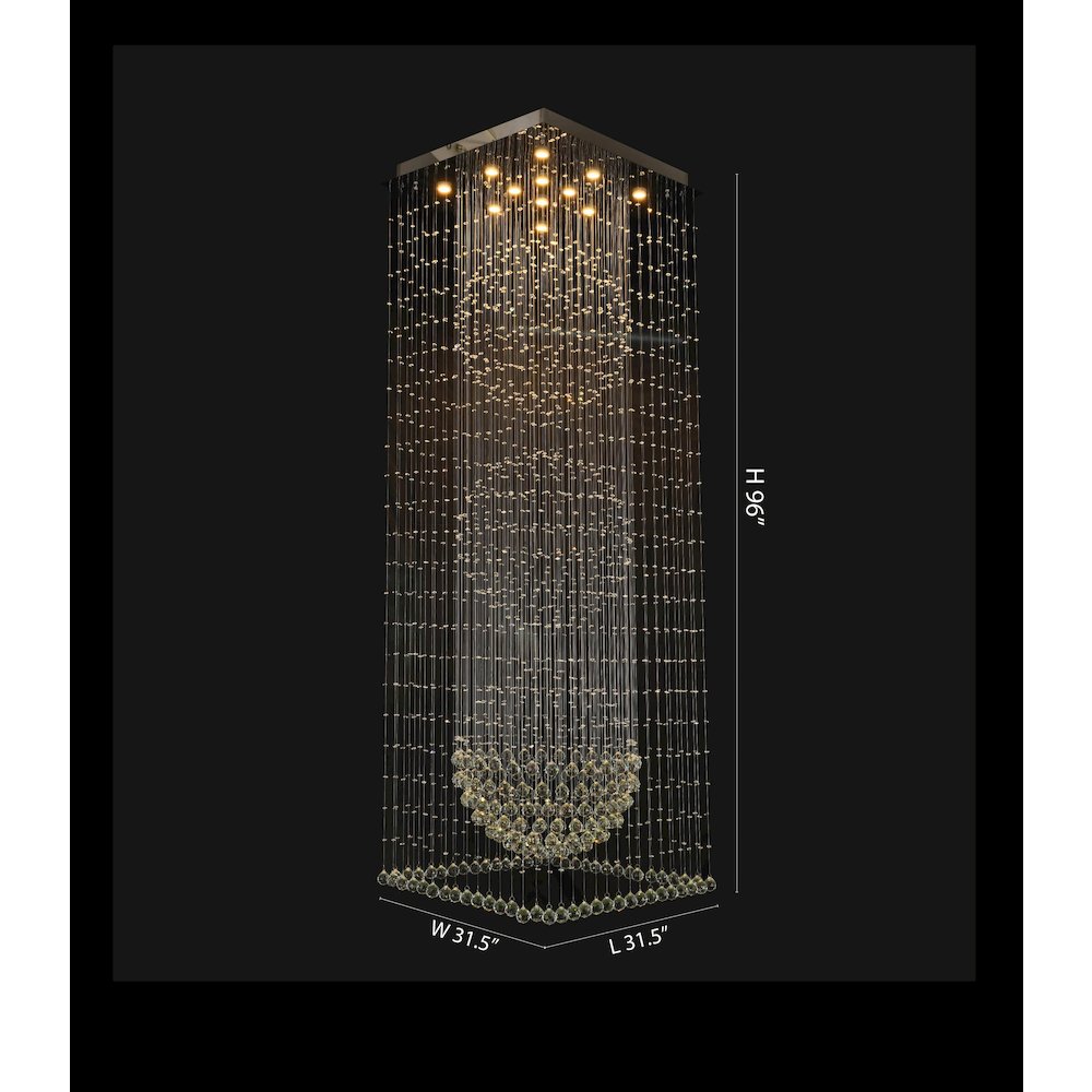 12-Light Chrome Chandelier With Clear Hanging Crystals And Beads