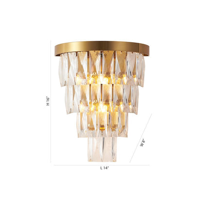 3-Light Brass Wall Sconce With Clear Hanging Crystals
