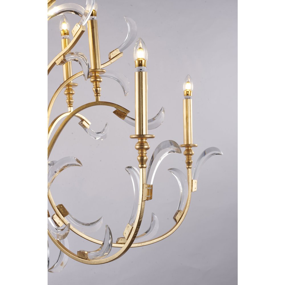 10-Light Gold Metal Leaf Chandelier With Clear Crystals