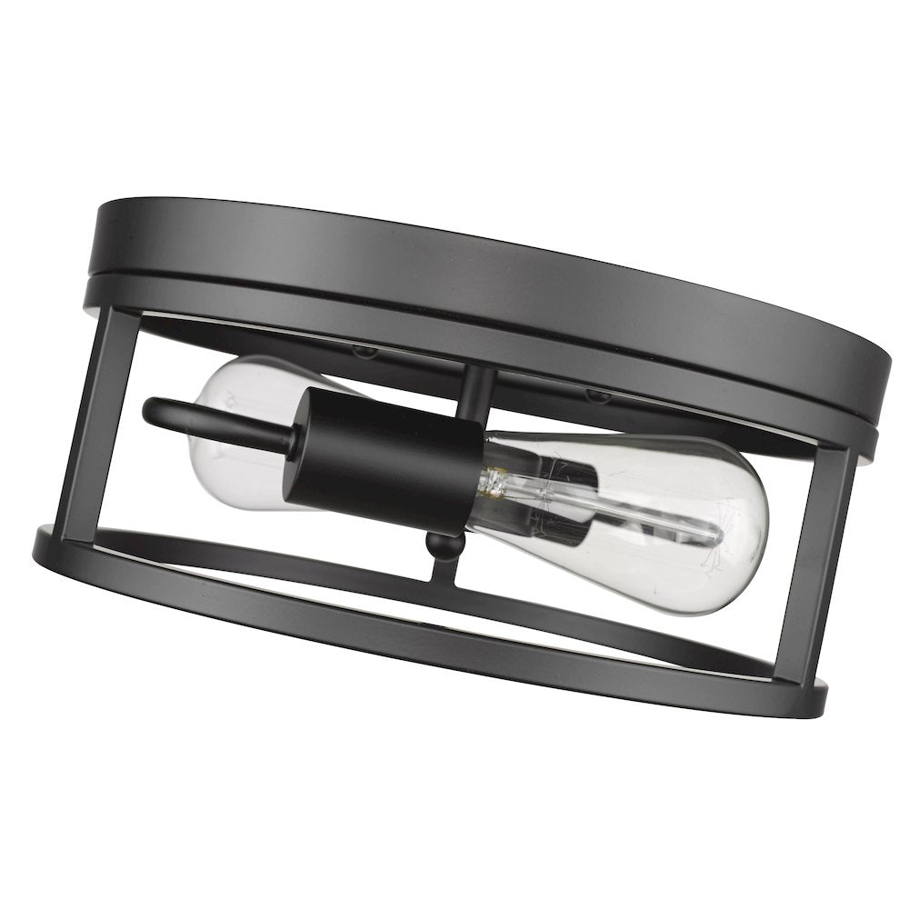 2-Light Black Metal Flush Mount