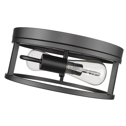 2-Light Black Metal Flush Mount