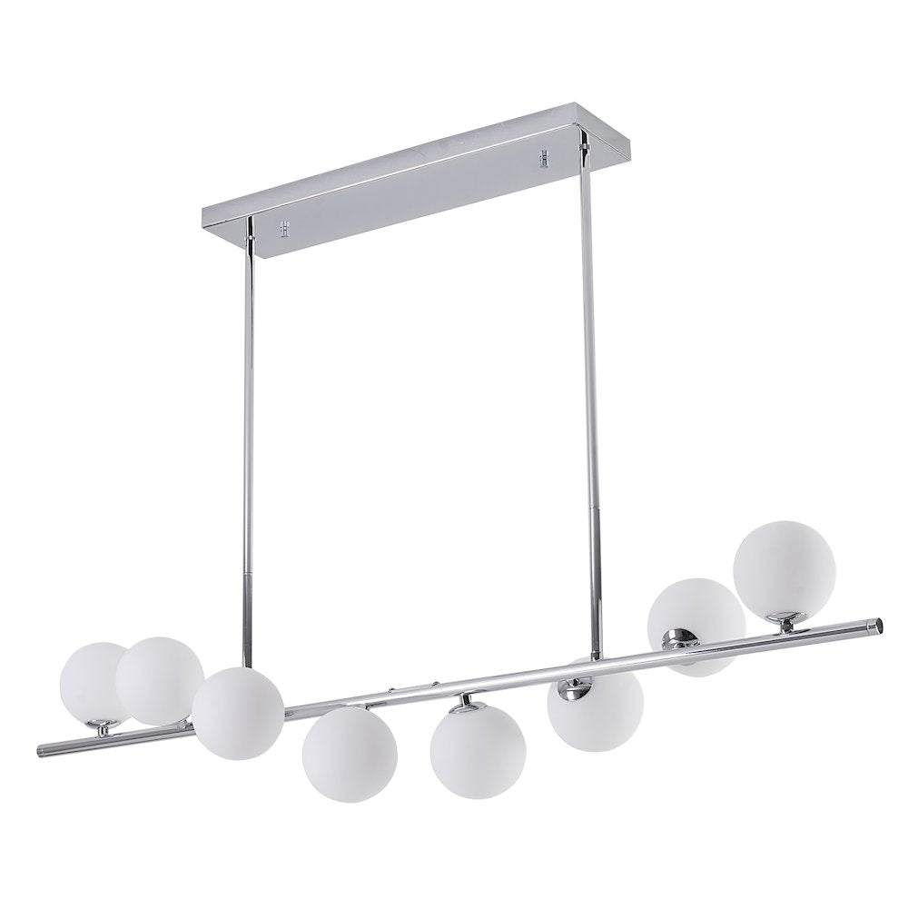 8-Light Chrome Metal Chandelier With White Glass Shades