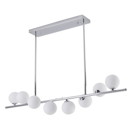 8-Light Chrome Metal Chandelier With White Glass Shades