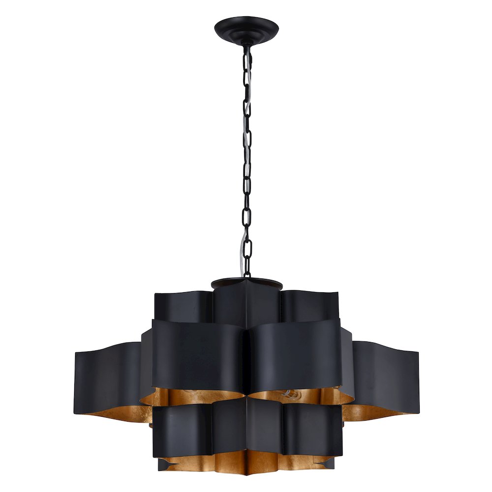 12-Light Matte Black Iron Chandelier With A Gold Leaf Interior