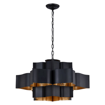 12-Light Matte Black Iron Chandelier With A Gold Leaf Interior