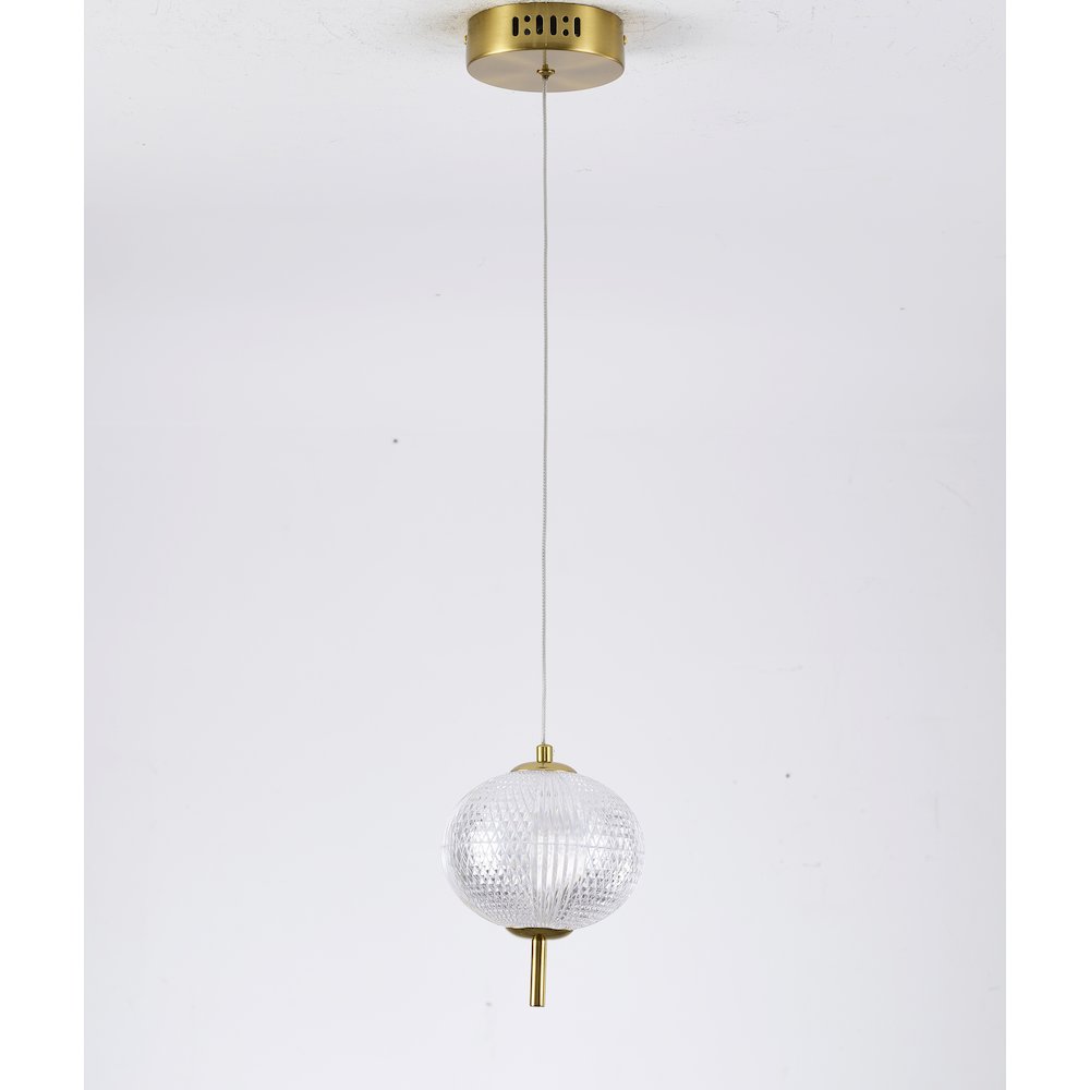 1-Light Brass Dimmable LED Single Pendant With A Clear PC Shade