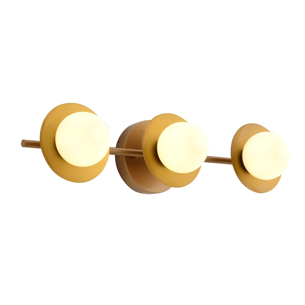 3-Light Brass Wall Sconce With White Glass Shades