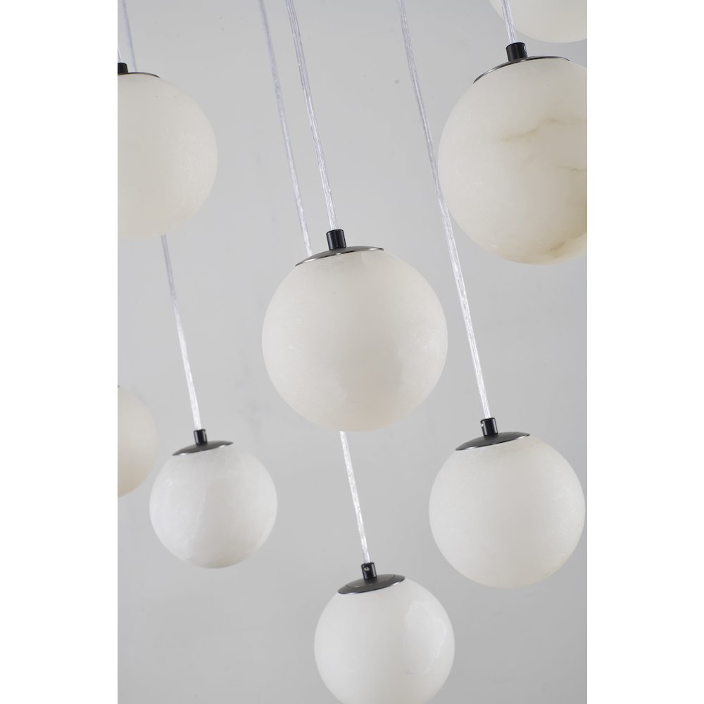 14-Light Black Stainless Steel Chandelier With Alabaster Pendants