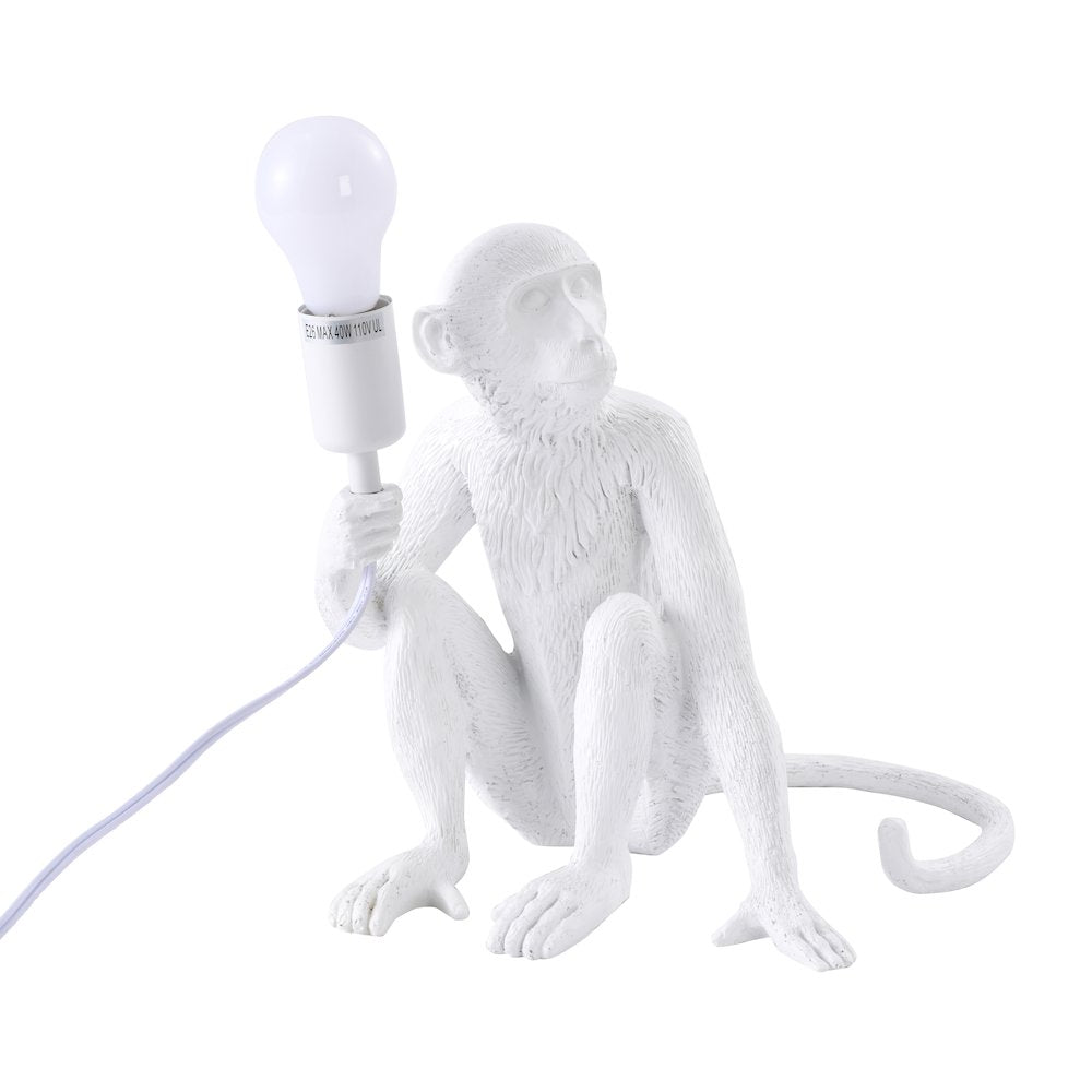 1-Light White Sitting Resin Monkey Table Lamp