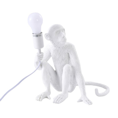 1-Light White Sitting Resin Monkey Table Lamp