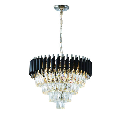 8-Light Chrome And Black Chandelier With Clear Crystals