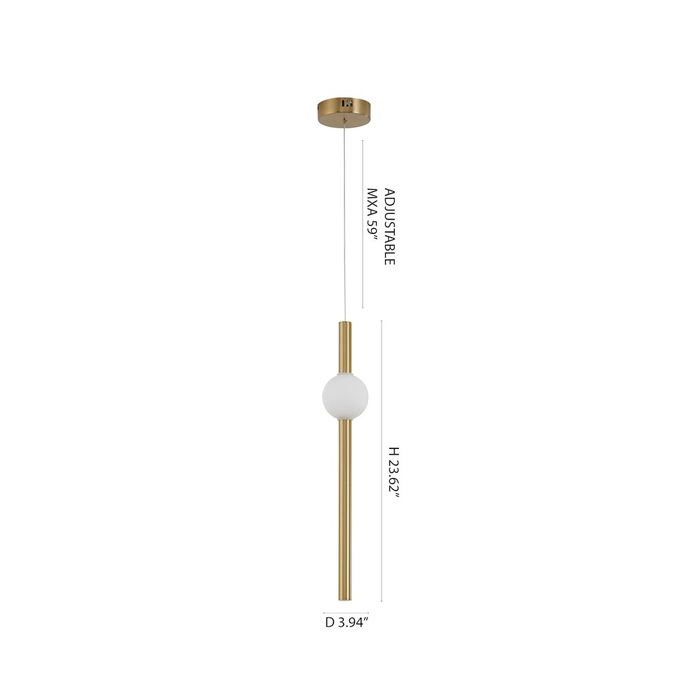 1-Light Gold LED Pendant With A White Glass Shade