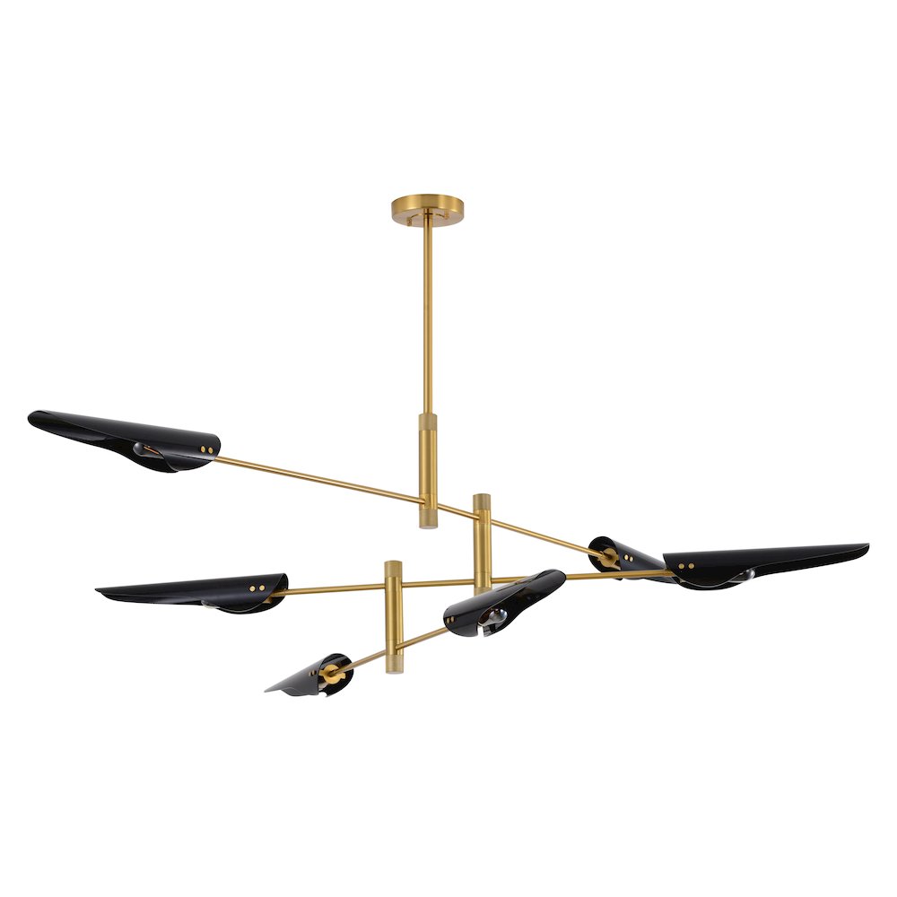 6-Light Brass Iron Chandelier With Smoke Black Tubed Shade