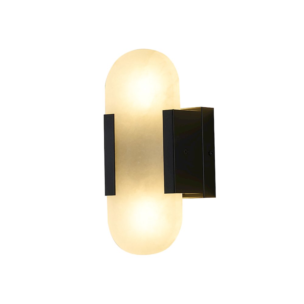 2-Light Satin Black Metal LED Wall Sconce With A Alabaster Shade