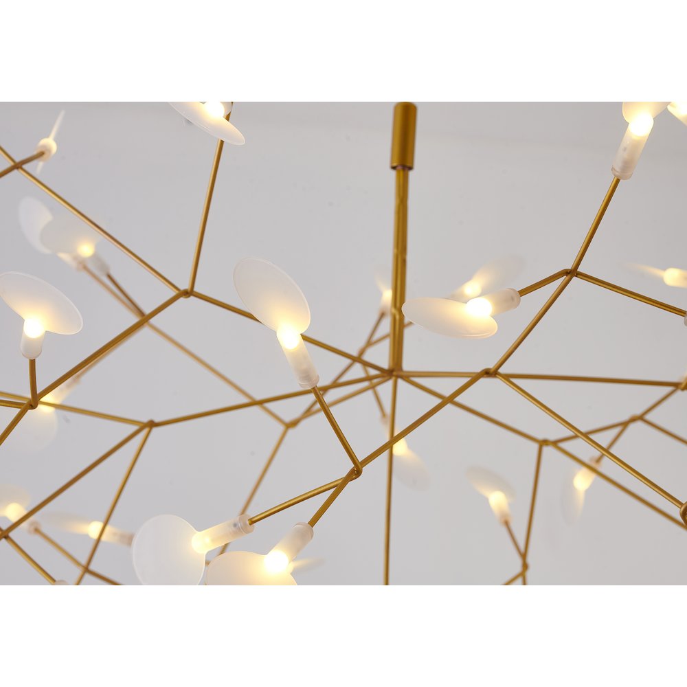 63-Light Gold LED Petal Chandelier With Frosted Acrylic Diffusers