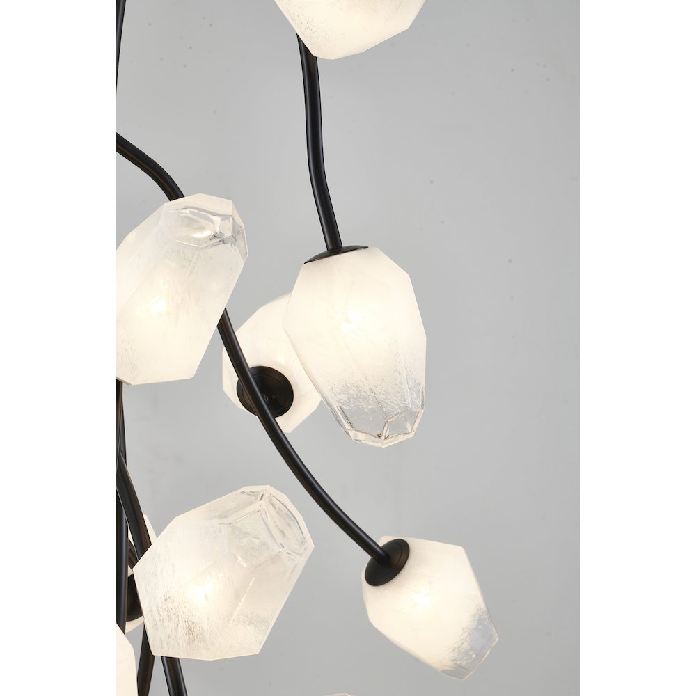 22-Light black iron frame chandelier with white glass shades