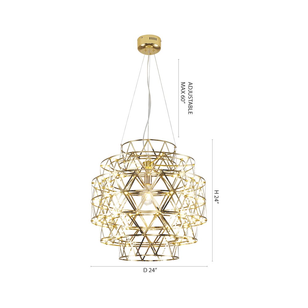 85-Light Dimmable Gold Stainless Steel LED Chandelier in a 5-Tier Design