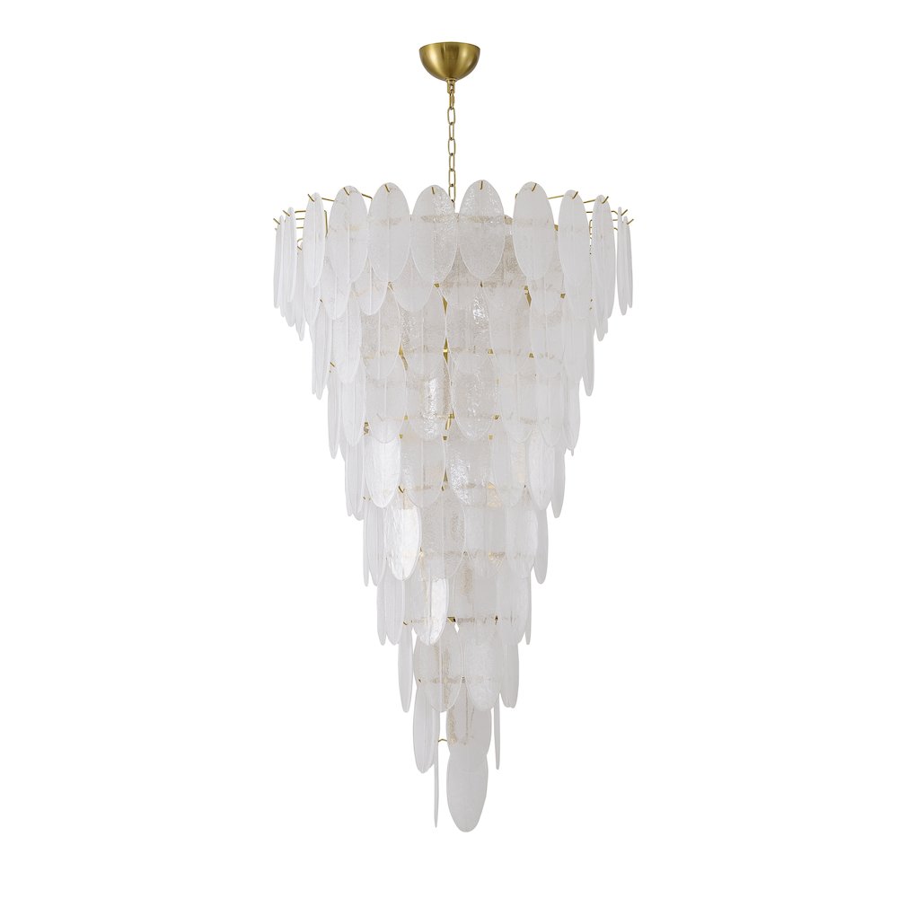 12-Light Brass Chandelier With Frosted Glass
