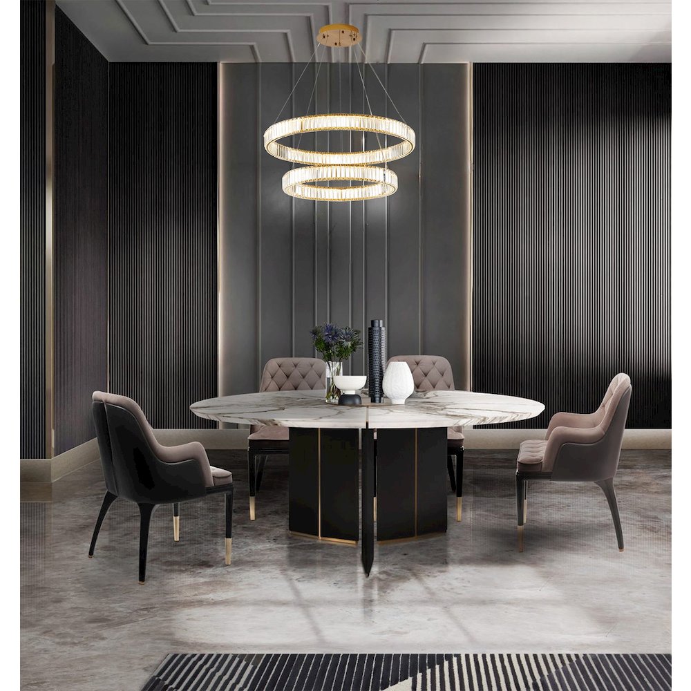 2-Light Gold Steel LED Chandelier With Crystals