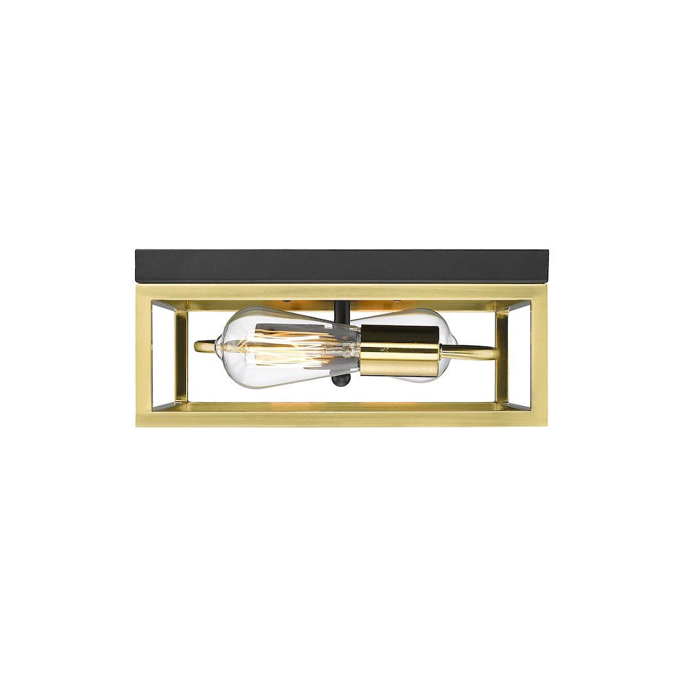 2-Light Black And Gold Metal Flush Mount