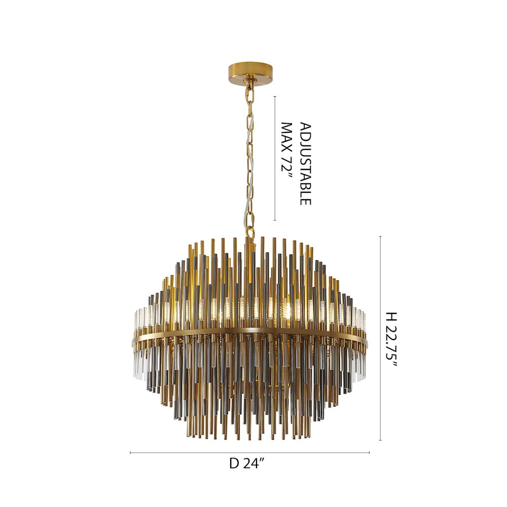 6-Light Brass Chandelier With Black Iron And Clear Glass Tubes