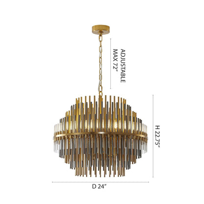 6-Light Brass Chandelier With Black Iron And Clear Glass Tubes