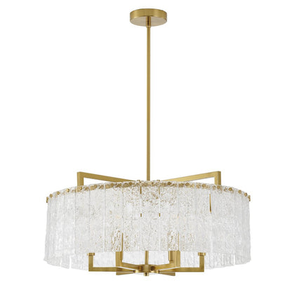 6-Light Brass Chandelier With Hanging Clear Rippled Glass