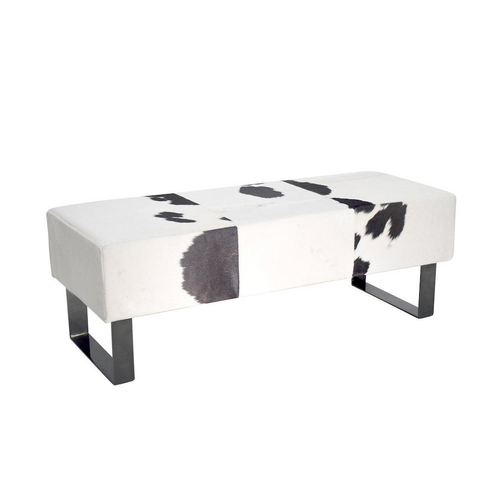 Black Stainless Steel Bench With Black And White Hairline Leather