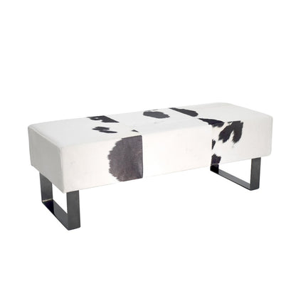 Black Stainless Steel Bench With Black And White Hairline Leather