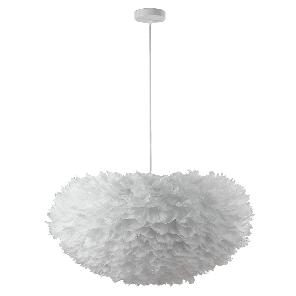 1-Light Light White Goose Fether Chandelier With A White Iron Frame