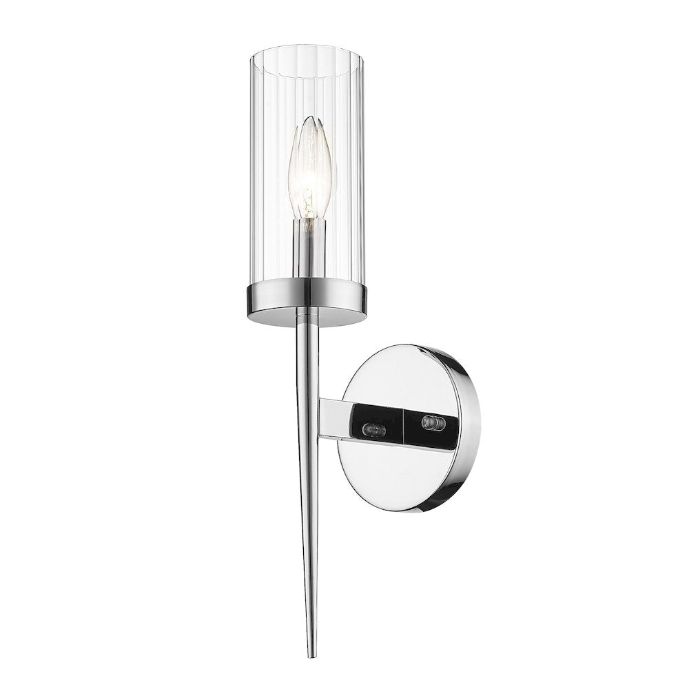 1-Light Chrome Iron Wall Sconce With A Clear Glass Shade