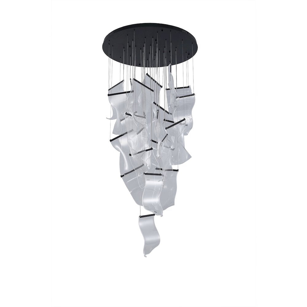 24-Light Satin Black Chandelier With Acrylic Crumbled Sheet Pendants