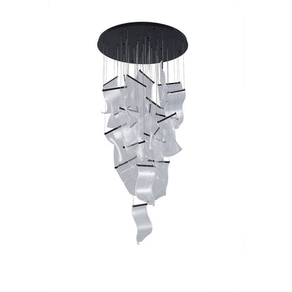 24-Light Satin Black Chandelier With Acrylic Crumbled Sheet Pendants