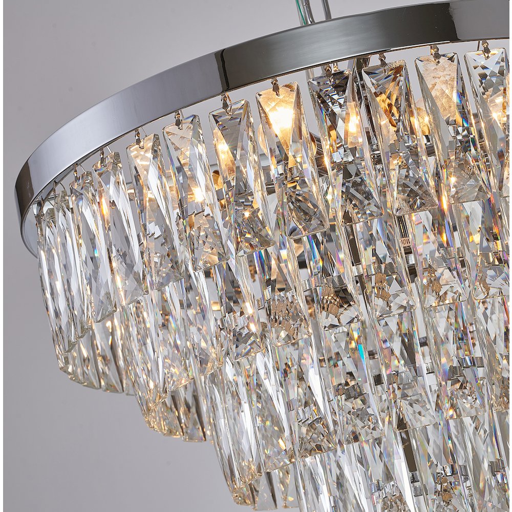 14-Light Chrome Metal Chandelier With Clear Crystals