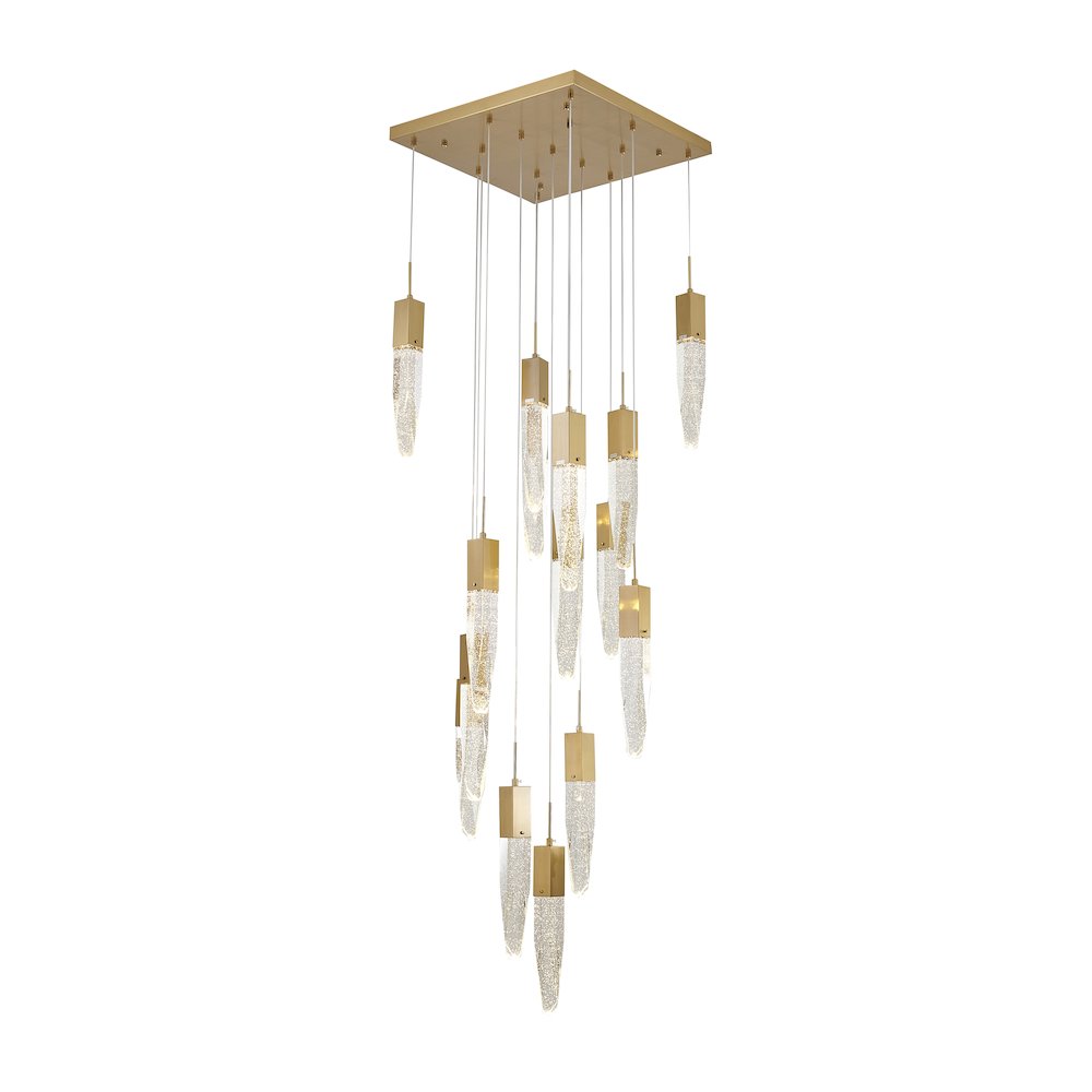 15-Light Gold Chandelier With A Clear iceberg bubble Crystal