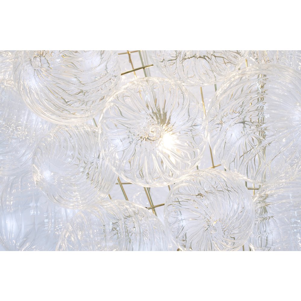 12-Light Brass Chandelier With Clear Swirl Glass Shades